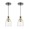 VEVOR 1-Light Pendant Light, 2 Pack, Kitchen Island Lights with Clear Glass Shade & Hanging Cord, Black and Gold Finish, Adjustable Height, Pendant L