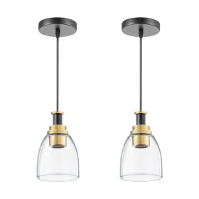 VEVOR 1-Light Pendant Light, 2 Pack, Kitchen Island Lights with Clear Glass Shade & Hanging Cord, Black and Gold Finish, Adjustable Height, Pendant L