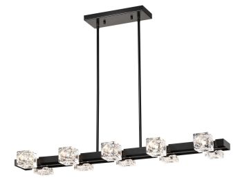 Rectangle Chandelier for Dining Room, 8-Light Black Farmhouse Linear Pendant Light Fixture, Modern Crystal Hanging Lighting Chandelier for Lobby, Kit