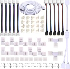 4 Pin LED Strip Connector Kit for 5050 RGB(NOT RGBIC) 10mm LED Light Strip,Include 8 Types of Solderless Accessories,Provide Most of Parts for DIY Li