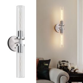 Wall Sconces Set of Two, Hardwired Brushed Nickel Bathroom Sconces Wall Lighting with Clear Glass, Modern Sconces Wall Decor Set of 2 Wall Light fixt