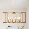 27" Modern Golden Geometric 8-Light Chandelier â€“ Industrial Metal Pendant Light Fixture for Living Room, Dining Room, or Kitchen (Bulb Not Included)