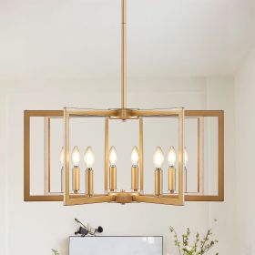 27" Modern Golden Geometric 8-Light Chandelier â€“ Industrial Metal Pendant Light Fixture for Living Room, Dining Room, or Kitchen (Bulb Not Included)