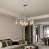 9-Light Brushed Nickel Glass Chandelier, Adjustable Height Hanging Industrial Dining Room Chandelier Over Table