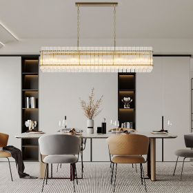 Modern Rectangular Crystal Glass Chandelier, 10-Lights Glod Chandelier Lighting Contemporary Pendant Ceiling Light Fixture for Dining Room Living Roo