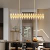 Crystal Brass Rectangle Chandeliers for Dining Room, 54in Gold Farmhouse Chandeliers for Dining Room, Modern Rectangle Crystal Chandelier for Kitchen
