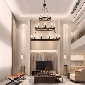 (Same as:W1340119961/W1340P206660/L001005-D1140-P27B)45" Retro Industrial Style 3-Layer Pendant Light, 27-Lights Black Farmhouse Pendant, Suitable fo