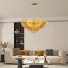 37" Extra Large Chandelier, 14-Light Gold Modern Round Chandelier for Living Room, Tiered Smoke Blown Glass Brass Chandeliers, Hanging Light Fixture