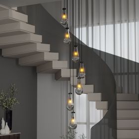 7 Light Dining Room Pendant Light, Large Chandelier Adjustable Hanging Line, Black Living Room Pendant Light, Foyer Chandelier, Stairwell Pendant Lig