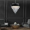 18-inch Modern Crystal Chandelier with Black Imitation Velvet Anti-Glare Shade, Adjustable Height, 8-Light G9 Base for Dining Room, Living Room, or B
