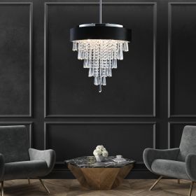 18-inch Modern Crystal Chandelier with Black Imitation Velvet Anti-Glare Shade, Adjustable Height, 8-Light G9 Base for Dining Room, Living Room, or B