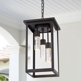 5CCT LED Large Outdoor Pendant Light Fixtures, LED Integrated Bulbs Included 3-Light Oil Rubbed Bronze Outdoor Hanging Lantern Light