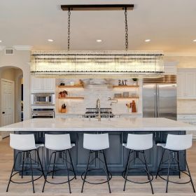 Modern Rectangular Crystal Glass Chandelier, 10-Lights Black Chandelier Lighting Contemporary Pendant Ceiling Light Fixture for Dining Room Living Ro