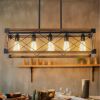 (Same as W1340111207/L1011) 32" Walnut Industrial Farmhouse Rectangle Pendant Light, 5-Light Chandelier for Dining Room, Kitchen Island, Cafe Decor (