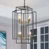(Same as W1340142524/L1018-G) 18" Modern 8-Light Black Gold Geometric Pendant Chandelier, Industrial Metal Frame, Adjustable Hanging Light for Living