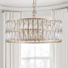 (L5025-450-G/W1340P189450)18" Golden Modern Crystal Drum Chandelier, 6-Light Pendant Lighting Fixture with Metal Frame for Living Room, Dining Room,