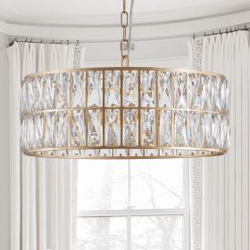 (L5025-450-G/W1340P189450)18" Golden Modern Crystal Drum Chandelier, 6-Light Pendant Lighting Fixture with Metal Frame for Living Room, Dining Room,