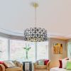 19" Geometric Crystal and BlackGold Round Pendant Chandelier – Modern 5-Light Fixture for Dining Room, Living Room, or Kitchen (Bulb Not Included)