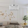 16" Elegant Crystal Pendant Chandelier with Chrome Finish – 7-Light Drum Light Fixture with Clear Crystal Strands for Dining Room, Living Room, or Be