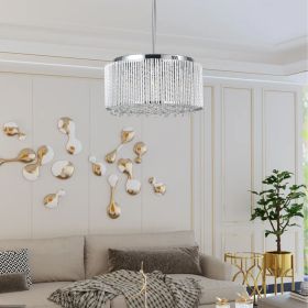 16" Elegant Crystal Pendant Chandelier with Chrome Finish – 7-Light Drum Light Fixture with Clear Crystal Strands for Dining Room, Living Room, or Be