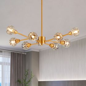 28" Modern Crystal Chandeliers, 9 Lights Golden Chandelier for Living Room Bedroom, Dining Room Chandelier Over Table, Kitchen Light Fixtures (Bulbs