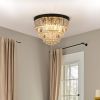 20" Luxury Crystal Flush Mount Ceiling Light with Black Finish – Elegant 6-Light Chandelier for Living Room, Dining Room, or Bedroom (Bulb Not Includ