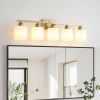 Gold Bathroom Light Fixtures, 5-Light Modern Vanity Light Over Mirror, Wall Sconces with Milky White Frosted Glass Shades, E26 Socket (Bulbs Not Incl