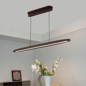 51-inch Streamline Wooden LED Pendant Light with Remote Control, Adjustable Hanging Light for Dining Room, Kitchen