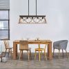 32" Oak Industrial 5-Light Pendant Chandelier, Modern Metal Cage Design, Adjustable Hanging Light for Dining Room, Kitchen, Living Room (No Bulbs)