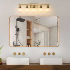 31" Golden 5-Light Vanity Light with Clear Glass Shades, Modern Iron Metal Bathroom Wall Fixture for Mirror, Ideal for Bathroom and Dressing Table (N