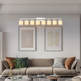 8-Light Bathroom Light Fixtures, 52inch Nickel Vanity Light with Milky White Glass Shade, Modern Bathroom Wall Lights Over Mirror, Farmhouse Wall Sco