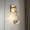 Brass Wall Sconce, Modern Raindrop Glass Shade, Dimmable LED E12 Bulb, Fits Bathroom, Vanity, Living Room, Brass, 1 Pack