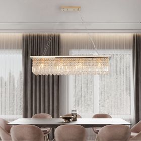 Modern Crystal Chandelier for Dining Room 8-Light Gold Rectangle Raindrop Chandelier Contemporary Rectangular Pendant Light Fixture for Kitchen Islan