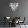 20" Modern Crystal Chandelier with Gold Finish – Elegant 7-Light Pendant Light with 3 Tier Crystal Strands for Dining Room, Living Room, or Bedroom (
