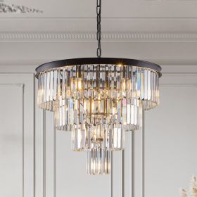 (Same as W1340P188542/L5007-600-B) 24" Contemporary Crystal Modern Chandeliers Crystal Ceiling Chandelier 4 Tier Black Chandelier Lighting for Dining