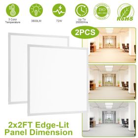 2Pcs 72W 2×2FT LED Panel Light 3800LM Flat Ceiling Light with 3 Lighting Color Temperature Equivalent LED Troffer Recessed Edge-Lit Switchable CCT 11