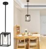 1 Light Black Pendant Light Kitchen Island Farmhouse Pendant Light Fixtures Hanging Metal Cage Rectangular Chandelier