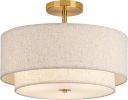 3 Light Semi Flush Mount Ceiling Light, Classic Fabric Linen Shade Design for Living Room