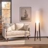 Modern Cylinder Floor Lamp with Wooden Tripod Legs, fabric lamp shade