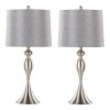 Ashland 27" Contemporary Metal Table Lamp in Brushed Nickel with Grey Textured Linen Shade from Grandview Gallery by - Set of 2