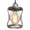 Industrial Pendant Lighting for Kitchen Island, Rustic Mini Cage Pendant Light, Farmhouse Pendant Lamp with Silver Grey Adjustable for Dining Room, H