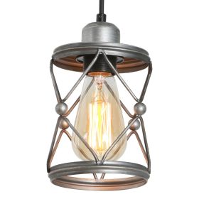 Industrial Pendant Lighting for Kitchen Island, Rustic Mini Cage Pendant Light, Farmhouse Pendant Lamp with Silver Grey Adjustable for Dining Room, H
