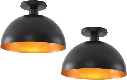 2 Pack Flush Mount Ceiling Light Fixture - Black & Gold Metal Shade Vintage Farmhouse Lighting for Kitchen, Dining Room, Entryway, Foyer, Bedroom, Po
