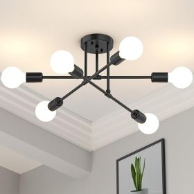 Modern Sputnik Chandelier Ceiling Light Fixtures, 6-Lights 22' Mid Century Industrial Metal Semi Flush Mount for Dining Room, Bedroom, Living Room-Bl