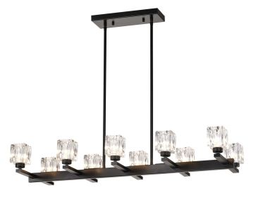 Chandelier for Dining Room, 10-Light Black Farmhouse Linear Pendant Light Fixture, Modern Crystal Hanging Lighting Chandelier for Kitchen Island, Bar