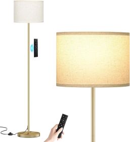60'' Modern Floor Lamp with Remote, Tall Lamps for Living Room, Bedroom, Office, Dining Room, Beige Shade with Gold Pole(Included Bulb)