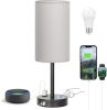 Touch Bedroom Lamp - Grey, 3-Way Dimmable, USB A + C Charging, AC Outlet, 17.4inch Medium