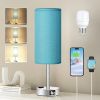 Turquoise Nightstand Table Lamp for Bedroom - 3 Way Dimmable Touch Lamp USB A and C Charging Ports and AC Outlet, Small Lamp for Office Desk with Met