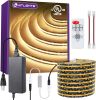 COB LED Strip Lights Kit Warm White with Remote & 12V Power Supply,16.4ft Dimmable Tape Light 3000K, 2400LEDs, 305+Lm/ft, UL Listed, Flexible Rope Li