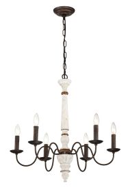 Retro white and Rust Color Chandelier With Light Fixture 6 Light (E12 NO include Bulb) Pendant Light Fixtures for Dining Room, Lobby, Kitchen, Bedroo
